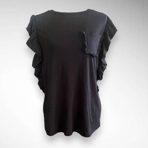 Black Ruffle‎ Sleeve Front Pocket Top Medium | NWOT